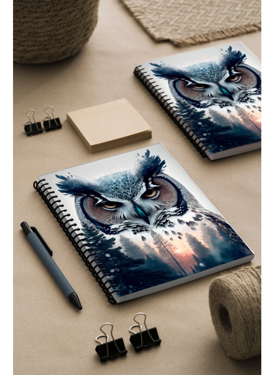 KutuTR Owl Pattern Wooden Mdf Cover 100 Pages Square 15 x 21 Vip Modelist Notebook 80 gr  - Image 1
