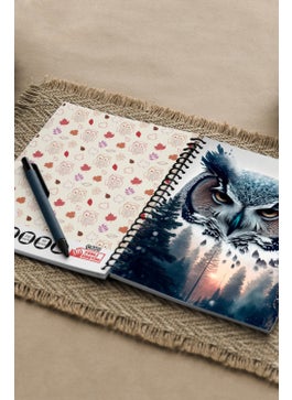 KutuTR Owl Pattern Wooden Mdf Cover 100 Pages Square 15 x 21 Vip Modelist Notebook 80 gr  - Image 2