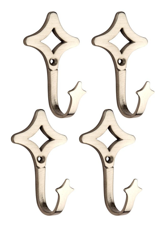 HOBKNOBS (Set of 4 Diamond Shaped Satin Nickel Plated Multipurpose Wall/Wooden Mounted Hook Hanger - Silver - Image 1