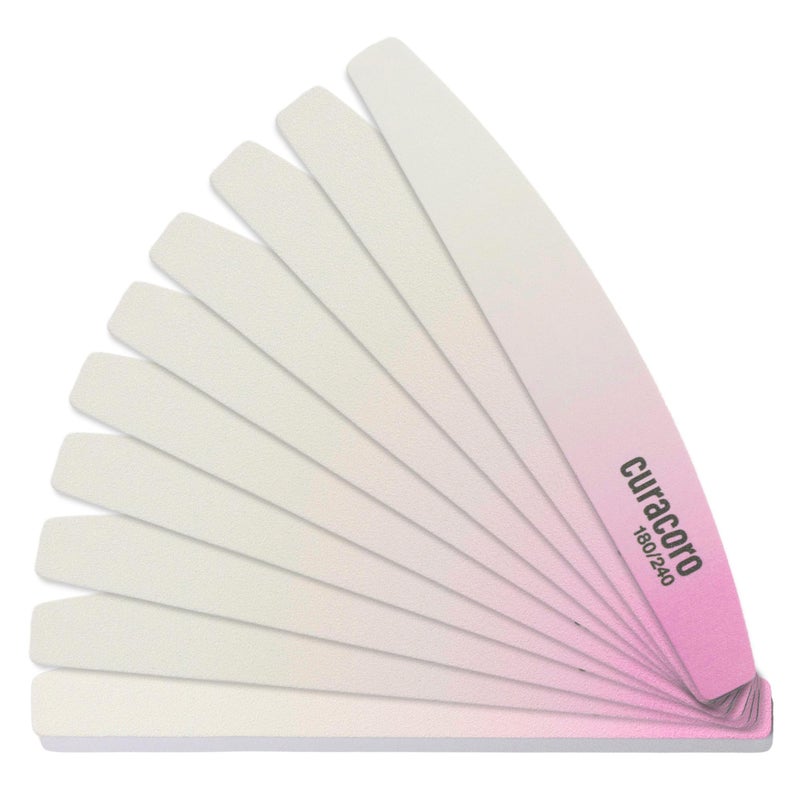 Curacoro 10 PCS Nail File - Professional Half-Moon Nail Files Double Sided Emery Board (180/240 Grit), Washable Nail Files and Buffers, Smooths & Shapes Nails, Manicure & Pedicure Buffing Tools - Image 1