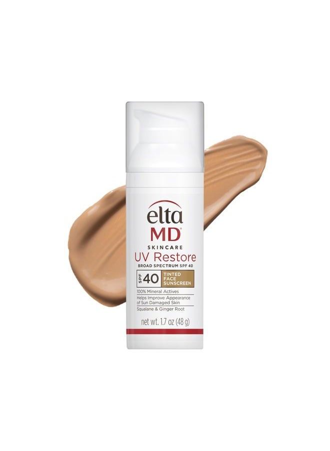 EltaMD UV Restore Tinted Sunscreen for Face SPF 40, Tinted Mineral Sunscreen for Sun Damaged Skin Repair Face, Anti Aging Zinc Oxide Moisturizer Formula, 1.7 oz - Image 1