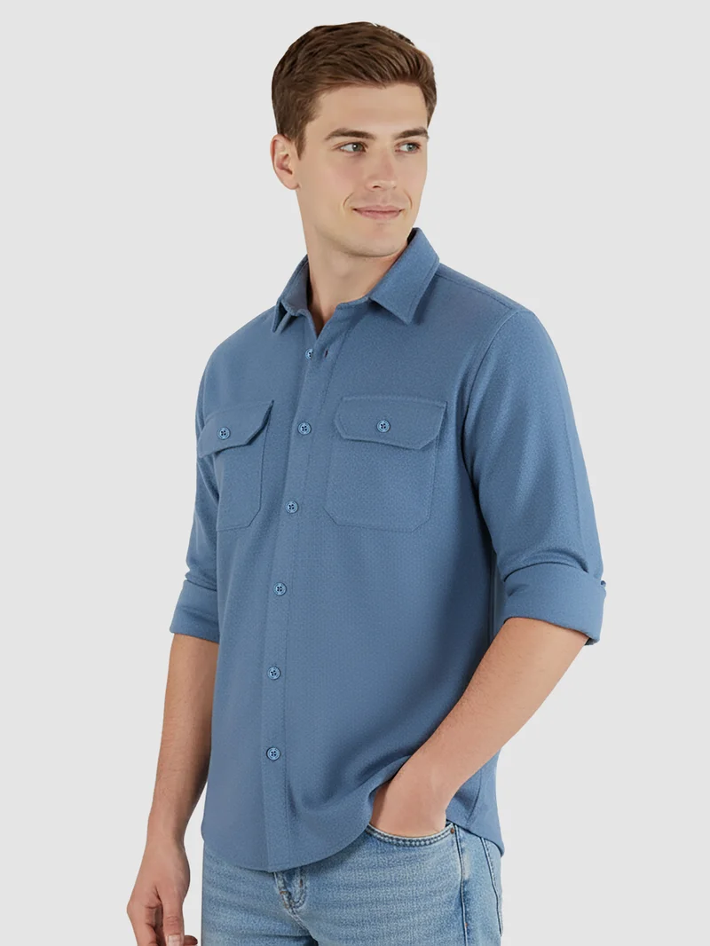 بيونغ Denim Blue Recycled Solid Flannel Shirt