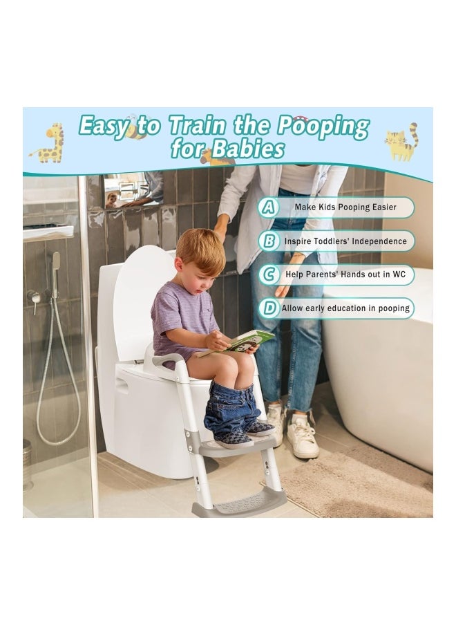 DMG TECH - Potty Training Seat, Kids Toilet Training Seat With Step Stool, Foldable Portable Potty Chair With Adjustable Height Ladder Guard Handle Soft Cushion White For Baby Toddler Boys Girls - Grey - Image 1