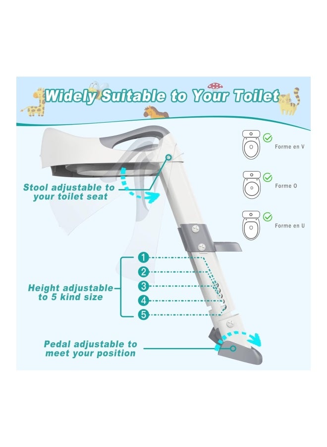 DMG TECH - Potty Training Seat, Kids Toilet Training Seat With Step Stool, Foldable Portable Potty Chair With Adjustable Height Ladder Guard Handle Soft Cushion White For Baby Toddler Boys Girls - Grey - Image 1