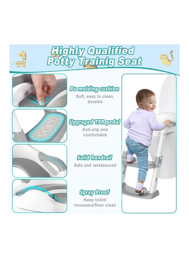 DMG TECH - Potty Training Seat, Kids Toilet Training Seat With Step Stool, Foldable Portable Potty Chair With Adjustable Height Ladder Guard Handle Soft Cushion White For Baby Toddler Boys Girls - Grey - Image 1
