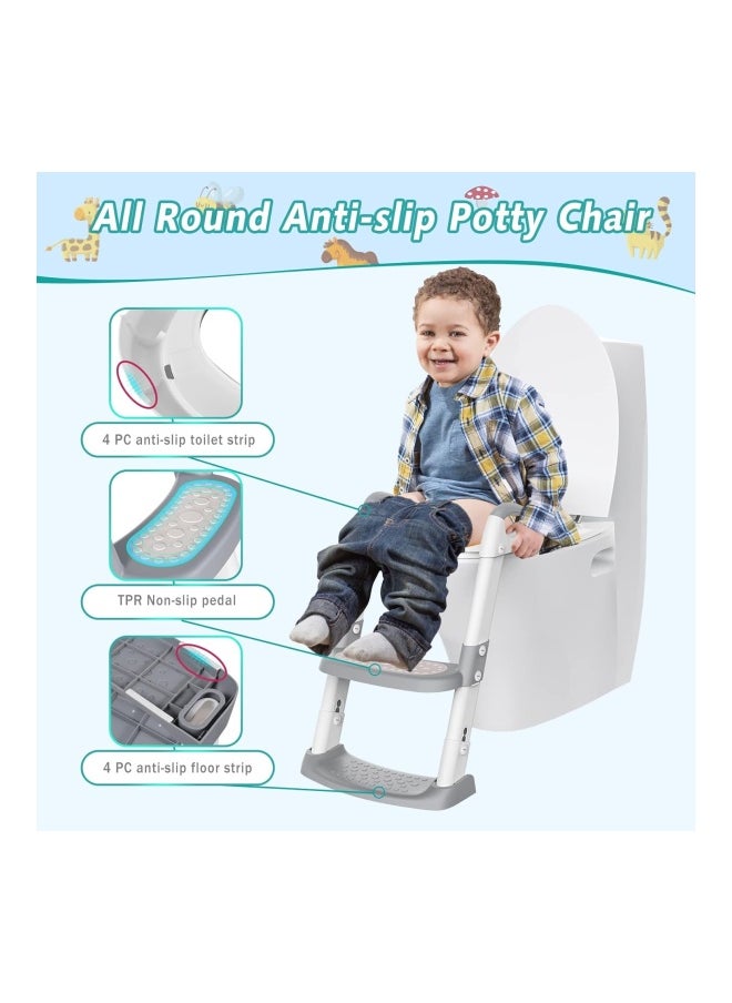 DMG TECH - Potty Training Seat, Kids Toilet Training Seat With Step Stool, Foldable Portable Potty Chair With Adjustable Height Ladder Guard Handle Soft Cushion White For Baby Toddler Boys Girls - Grey - Image 1