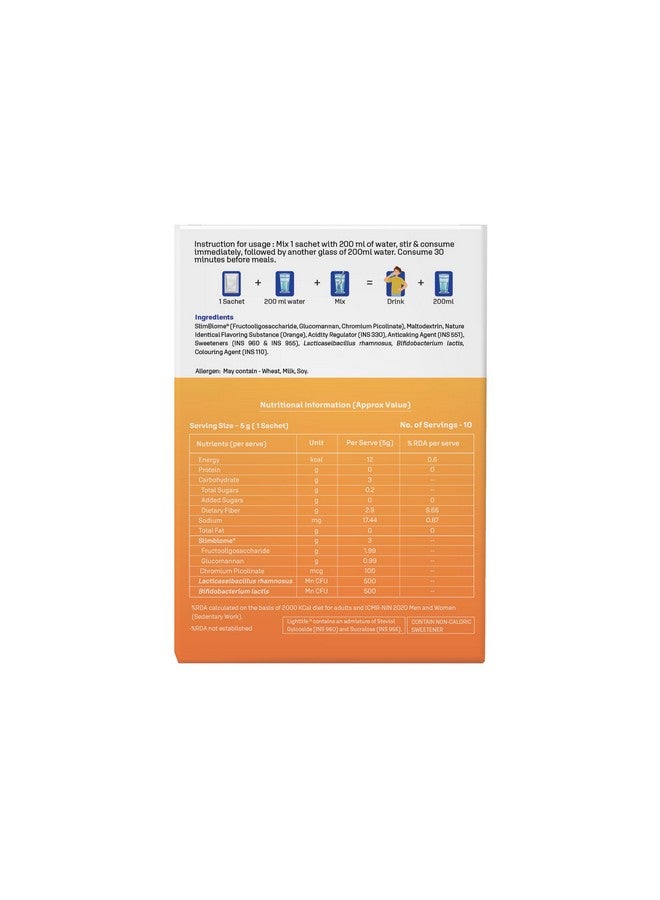Dr. Morepen خليط تغذية قبل الوجبة من لايت لايف بواسطة د.موربين | نكهة البرتقال الحامض | يقلل الرغبة في تناول الطعام والسعرات الحرارية | مثالي للرجال والنساء | 10 أكياس | 50 جرام - Image 2