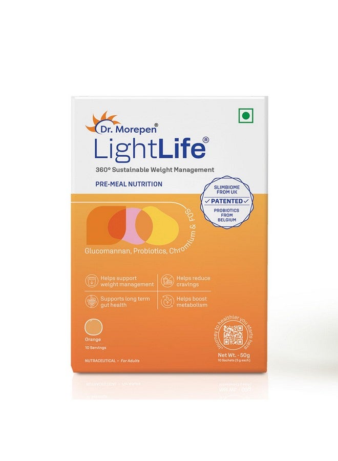 Dr. Morepen خليط تغذية قبل الوجبة من لايت لايف بواسطة د.موربين | نكهة البرتقال الحامض | يقلل الرغبة في تناول الطعام والسعرات الحرارية | مثالي للرجال والنساء | 10 أكياس | 50 جرام - Image 1