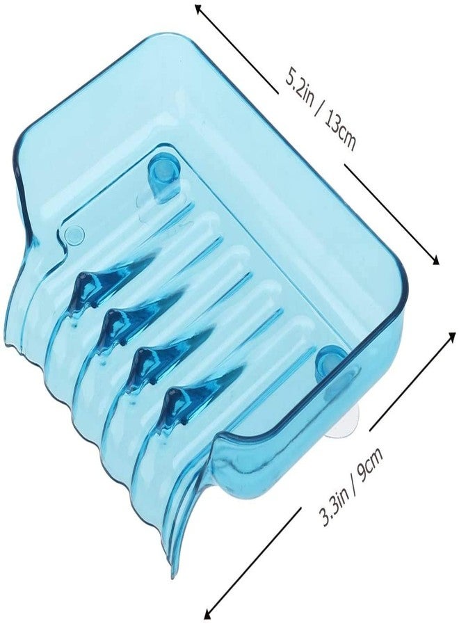 CONNECTWIDE 2Pcs Waterfall Soap Holder Tray Drain Draining Bath Shower Soap Box Sink Sponge Drainage Soap Dish Holder Shelf Organizer Container with 2 Suckers Aerial Hollow Design Blue - Image 2