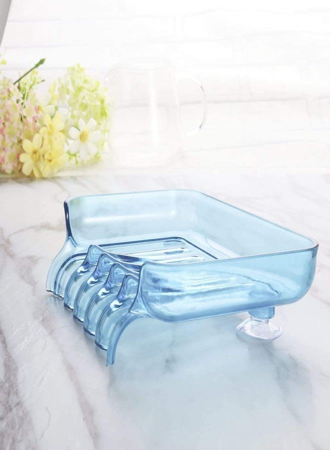 CONNECTWIDE 2Pcs Waterfall Soap Holder Tray Drain Draining Bath Shower Soap Box Sink Sponge Drainage Soap Dish Holder Shelf Organizer Container with 2 Suckers Aerial Hollow Design Blue - Image 3