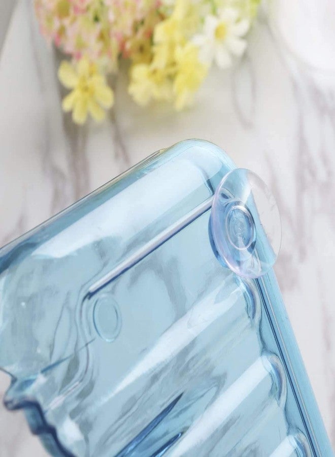 CONNECTWIDE 2Pcs Waterfall Soap Holder Tray Drain Draining Bath Shower Soap Box Sink Sponge Drainage Soap Dish Holder Shelf Organizer Container with 2 Suckers Aerial Hollow Design Blue - Image 4