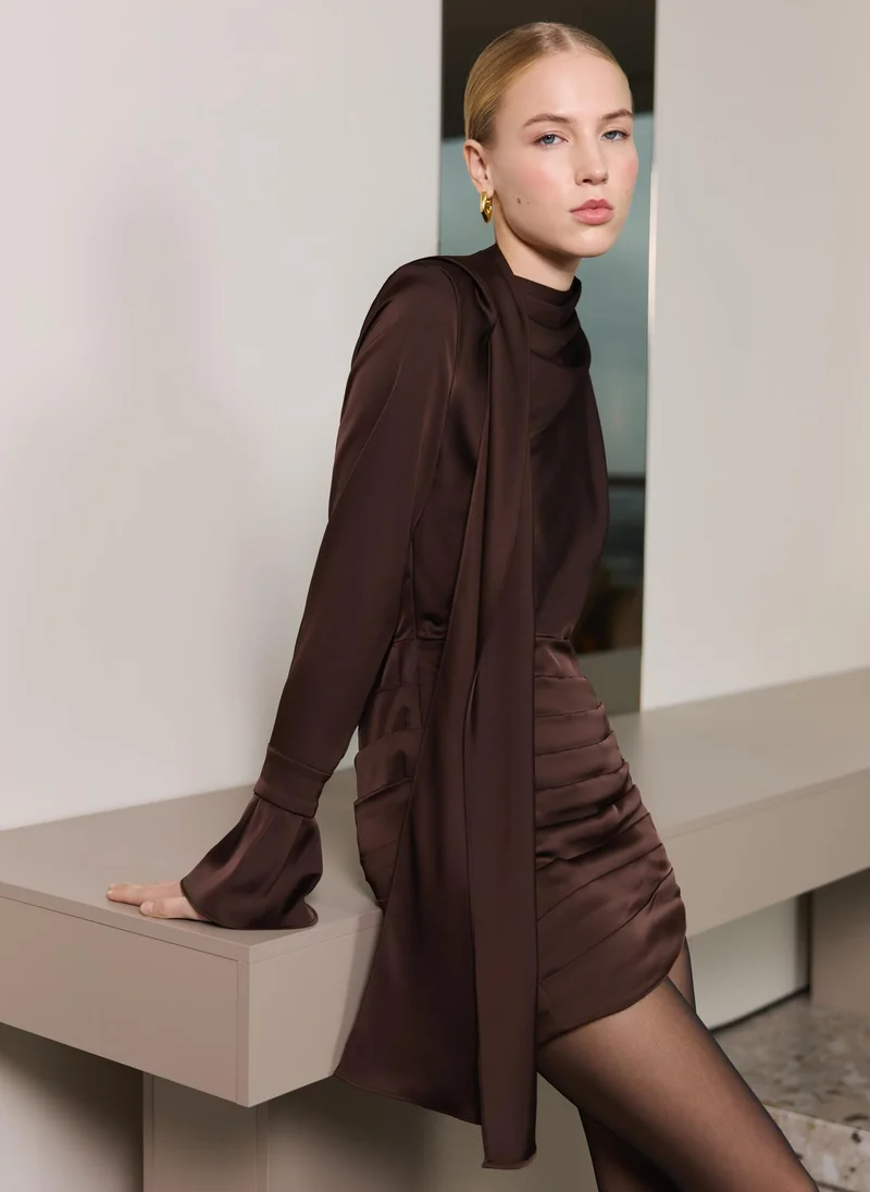 Lichi  Flowing mini dress with a decorative scarf for Women | Best Price UAE