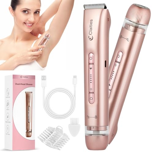 claities 2 in 1 Women Electric Shaver Dual Head Bikini Trimmer for Women IPX7 Waterproof Wet & Dry Use Body Hair Trimmer and Facial Hair Remover for Bikini Underarm Leg Arm Body Face - Image 1
