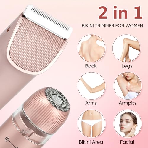 claities 2 in 1 Women Electric Shaver Dual Head Bikini Trimmer for Women IPX7 Waterproof Wet & Dry Use Body Hair Trimmer and Facial Hair Remover for Bikini Underarm Leg Arm Body Face - Image 2