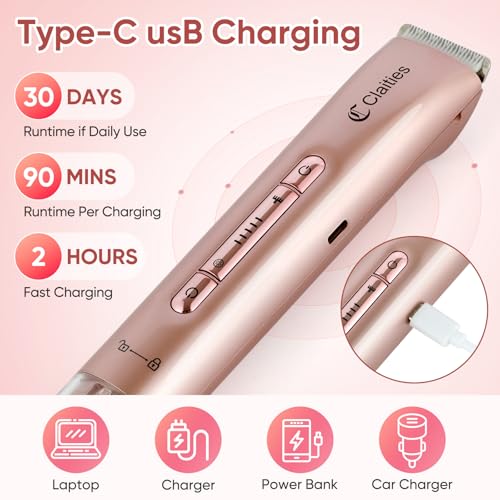 claities 2 in 1 Women Electric Shaver Dual Head Bikini Trimmer for Women IPX7 Waterproof Wet & Dry Use Body Hair Trimmer and Facial Hair Remover for Bikini Underarm Leg Arm Body Face - Image 5