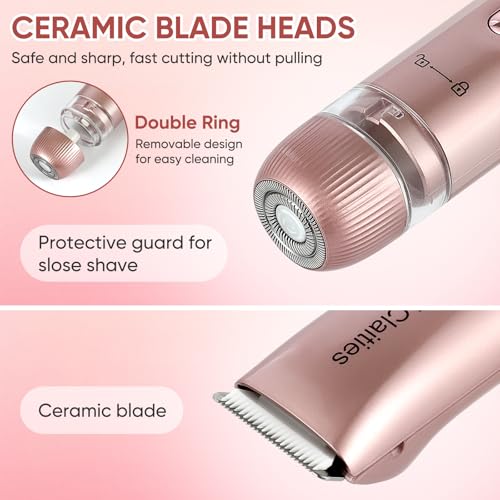 claities 2 in 1 Women Electric Shaver Dual Head Bikini Trimmer for Women IPX7 Waterproof Wet & Dry Use Body Hair Trimmer and Facial Hair Remover for Bikini Underarm Leg Arm Body Face - Image 3