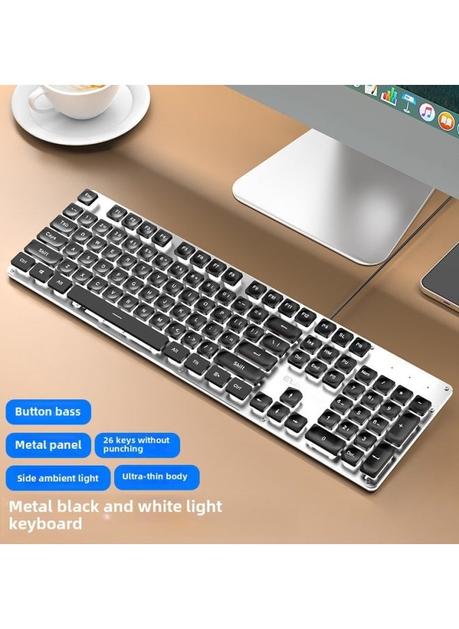 Generic Gx710 Wired Silent Keyboard Comfortable Mechanical Feel Suitable For Gaming Office Environments-Color:[Wired Mute Single Keyboard] Metal Black-White Light  - Image 1