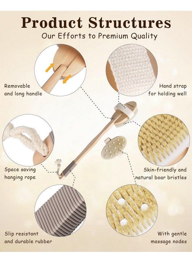 POPCHOSE Dry Brushing Body Brush, POPCHOSE Body Scrubber for Men Women, Back Scrubber for Shower, Natural Bristle Exfoliator Scrubber for Body Cellulite and Lymphatic, Long Handle, Detachable, Dual Brush Heads - Image 4