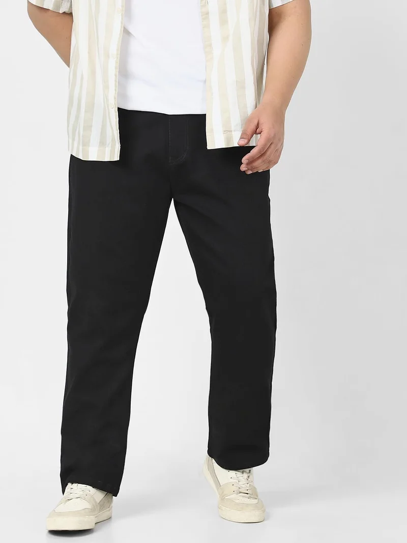 Urbano Plus Men's Black Straight Fit Washed Jeans Stretchable