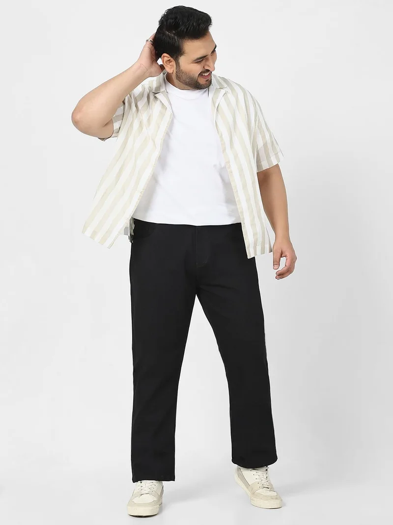 Urbano Fashion  Urbano Plus Men's Black Straight Fit Washed Jeans Stretchable  | Best Price UAE