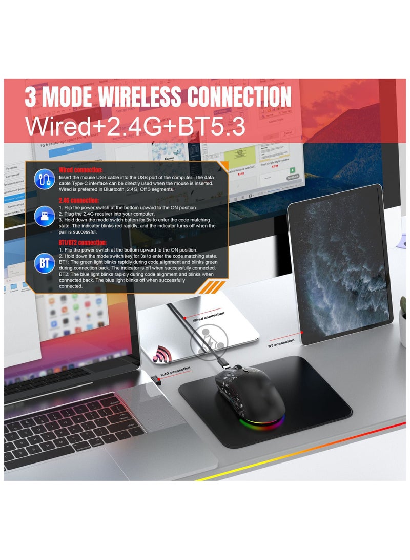 Wired/2.4g/Bluetooth Xx Wireless Mouse Rgb Light-Emitting 650mah Wireless Gaming Mouse For Both Men And Women - Image 3