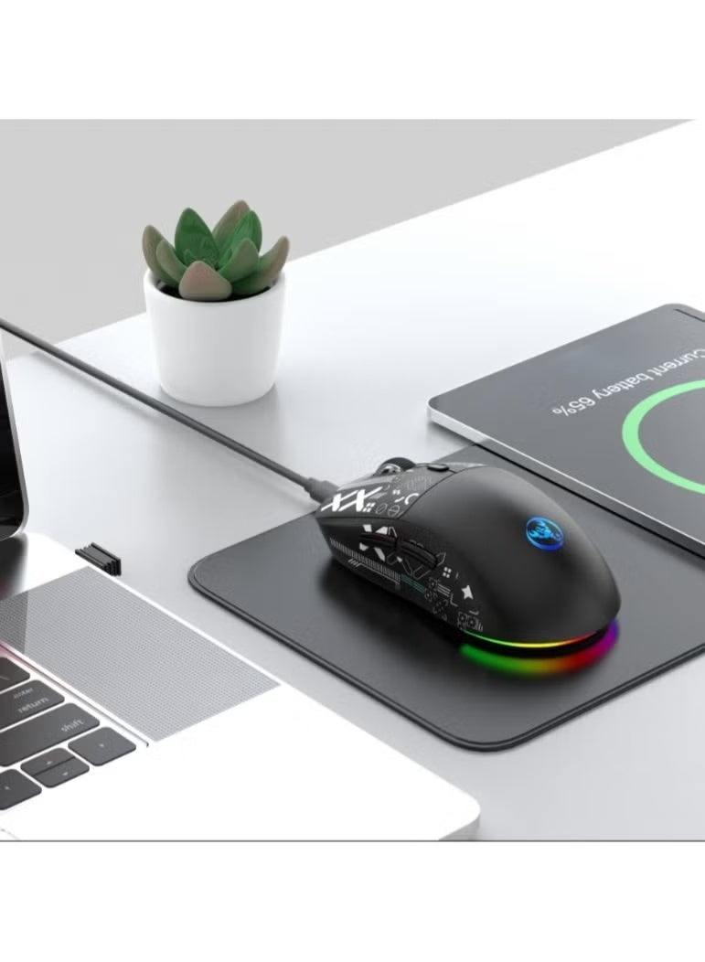 T90 wireless game mouse – three modes (wired, 2.4GHz, BT5.3) – 26000 DPI adjustable – 650mAh rechargeable battery – RGB lighting (6 modes) Type-C fast charging – PC, laptop compatible (black) - Image 3