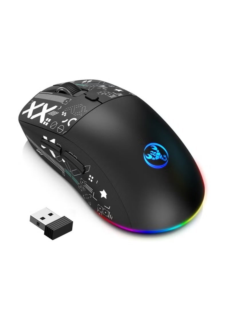 T90 wireless game mouse – three modes (wired, 2.4GHz, BT5.3) – 26000 DPI adjustable – 650mAh rechargeable battery – RGB lighting (6 modes) Type-C fast charging – PC, laptop compatible (black) - Image 1