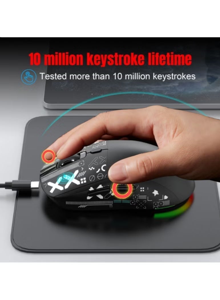 T90 wireless game mouse – three modes (wired, 2.4GHz, BT5.3) – 26000 DPI adjustable – 650mAh rechargeable battery – RGB lighting (6 modes) Type-C fast charging – PC, laptop compatible (black) - Image 2