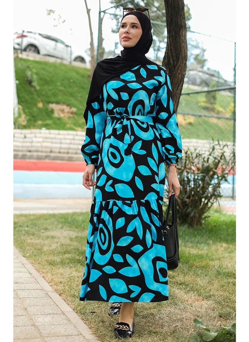 سيفا ميرفي Rib Detailed Belted Viscose Dress 0446-04 Blue