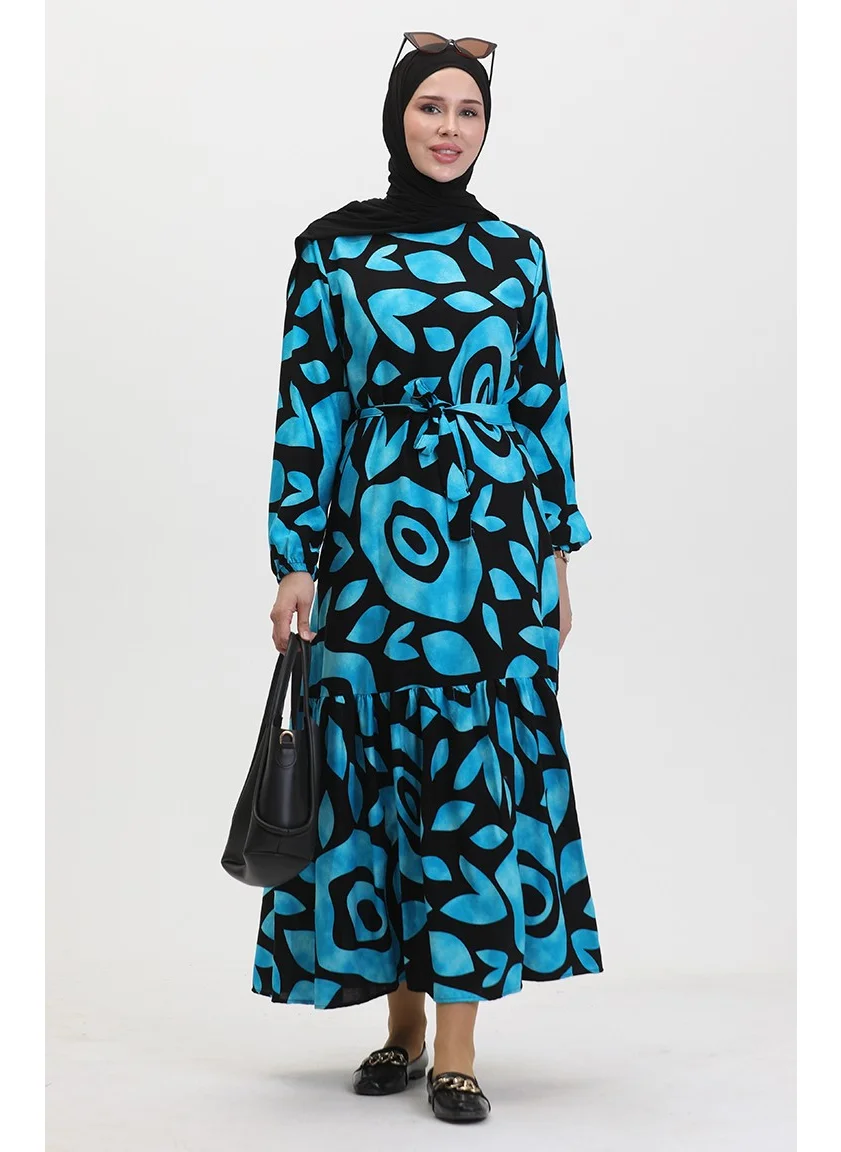 سيفا ميرفي Rib Detailed Belted Viscose Dress 0446-04 Blue