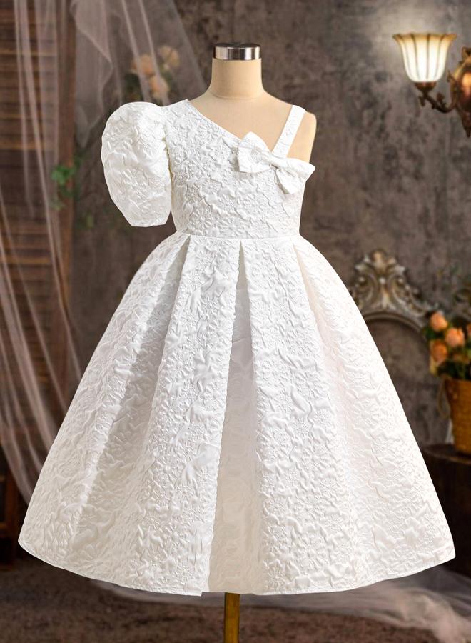 Take Two One Sleeve Textured Dress with Bow Detail - Image 1