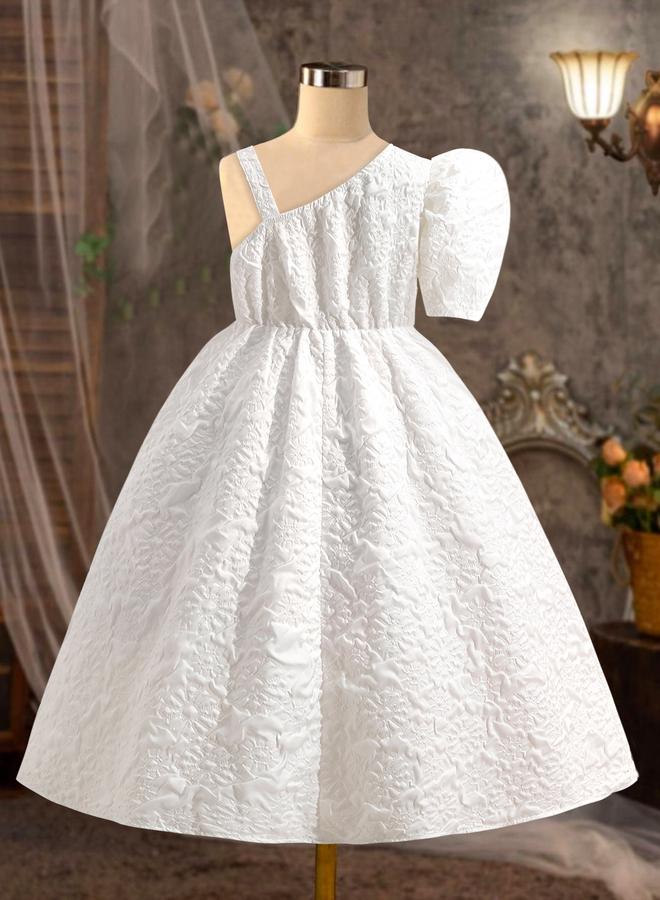 Take Two One Sleeve Textured Dress with Bow Detail - Image 2