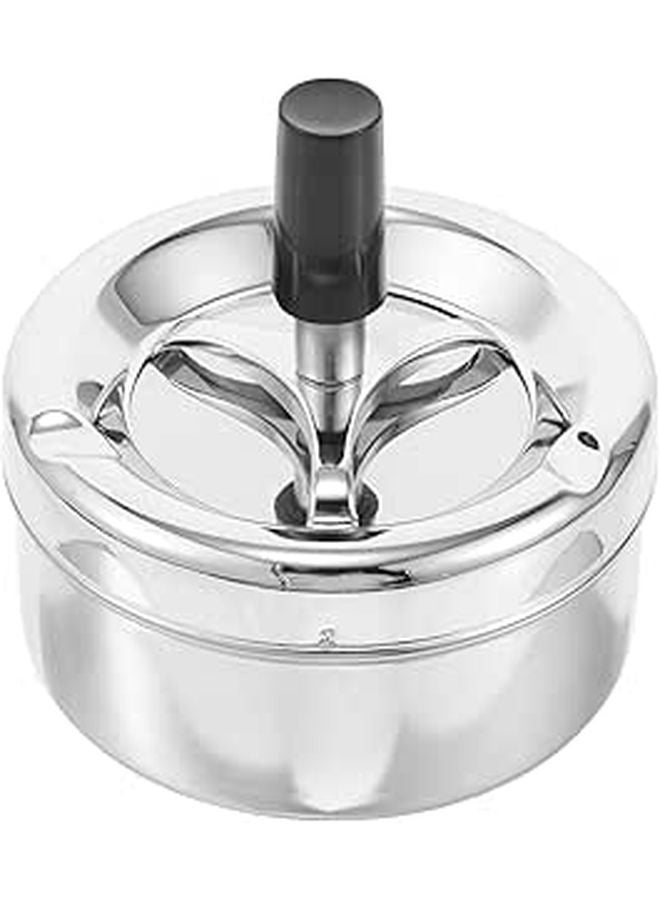 Smokeless Metal Ashtray with Push Down Lid and Spinning Tray Windproof for Indoor Outdoor Use Black - Image 1