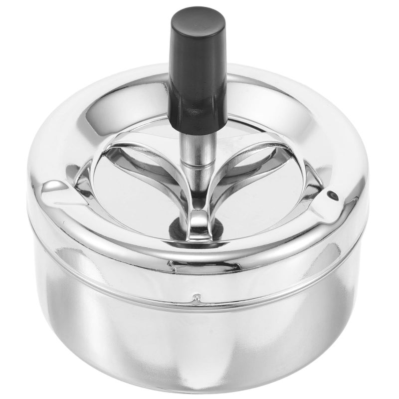 Smokeless Metal Ashtray with Push Down Lid and Spinning Tray Windproof for Indoor Outdoor Use Black - Image 2