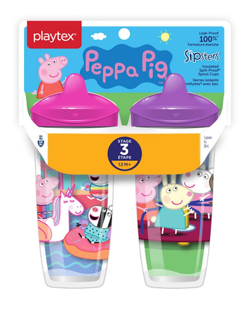 Playtex Sipsters Stage 3 Peppa Pig Spill-Proof, Leak-Proof, Break-Proof Insulated Toddler Spout Cups for Girls - 9 Ounce - 2 Count - Image 1