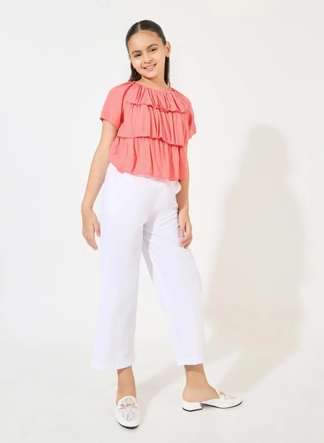 Styli girls co ord set short sleeve top with wide leg pants