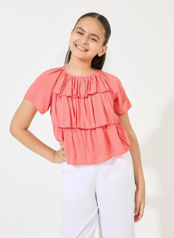 Styli girls co ord set short sleeve top with wide leg pants