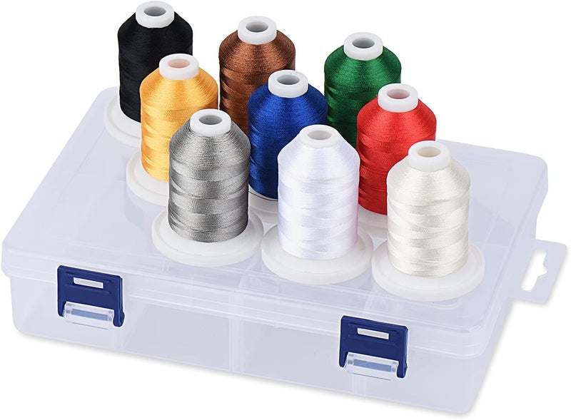 simthread Embroidery Thread with Storage Box - 12 Options - 800 Yards/Spools, 9 Regular Colors for Embroidery and Sewing Machine - Image 1