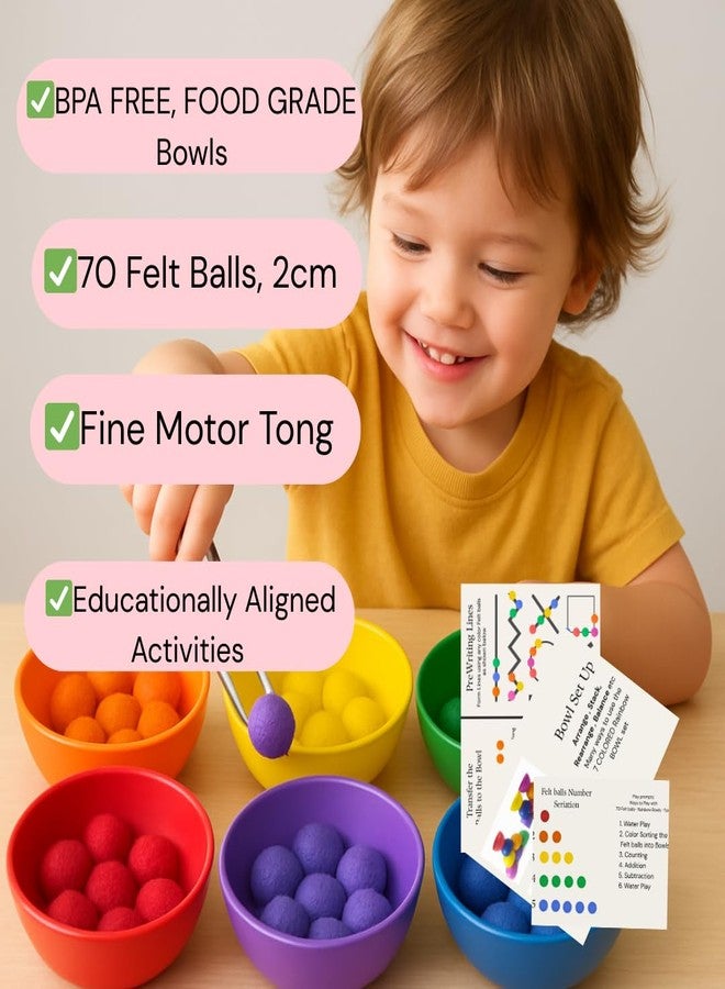NISH 7-Color BPA-Free Food Grade Sensory Bowls with 70 Felt Balls, Tong & Activity Sheets | Rainbow Toys for Kids | Color Sorting & Learning Sensory Bins for Toddlers | Sensory Play Toys - Image 5