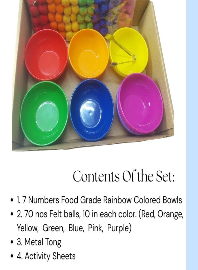 NISH 7-Color BPA-Free Food Grade Sensory Bowls with 70 Felt Balls, Tong & Activity Sheets | Rainbow Toys for Kids | Color Sorting & Learning Sensory Bins for Toddlers | Sensory Play Toys - Image 3