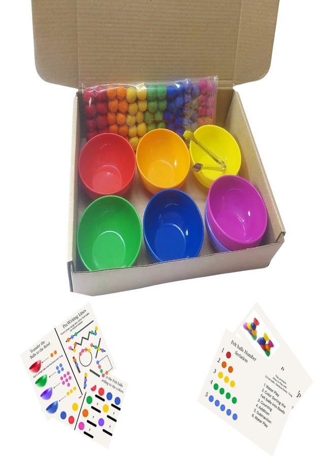 NISH 7-Color BPA-Free Food Grade Sensory Bowls with 70 Felt Balls, Tong & Activity Sheets | Rainbow Toys for Kids | Color Sorting & Learning Sensory Bins for Toddlers | Sensory Play Toys - Image 2