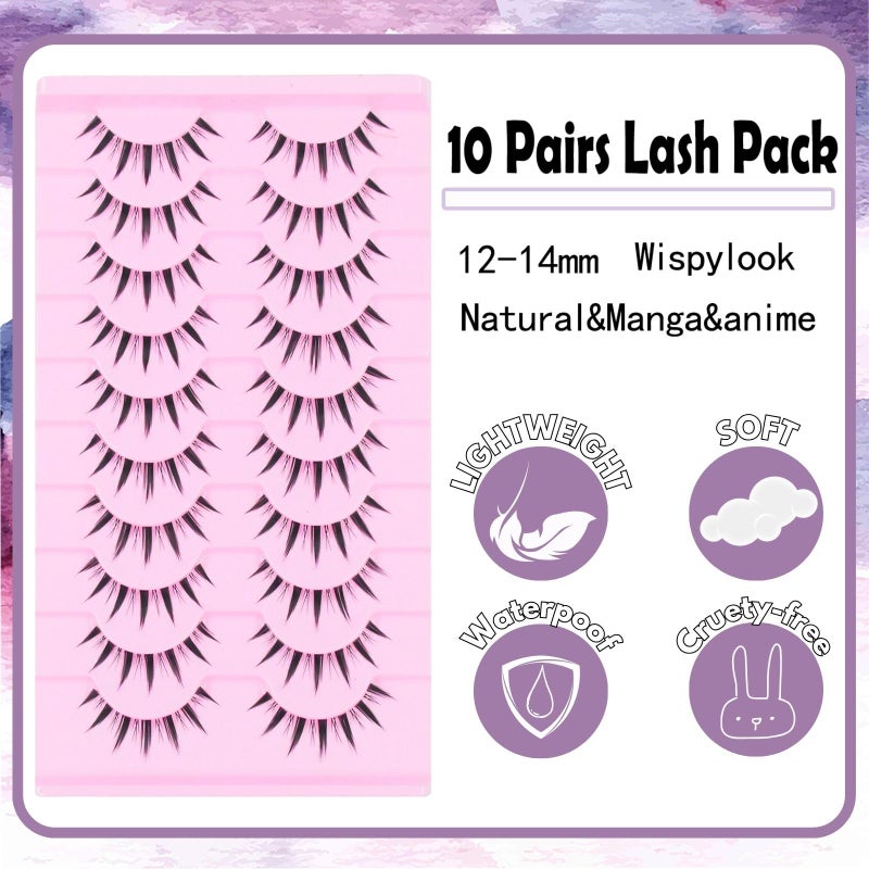 AUGENLI 10 Pairs Manga Lashes Anime Cosplay Lashes Janpanese Style 16mm Spiky Lashes Extensions Manhua Natural Makeup Look Doll Eye Lashes Daily & Party by AUGENLI (LK02) - Image 4