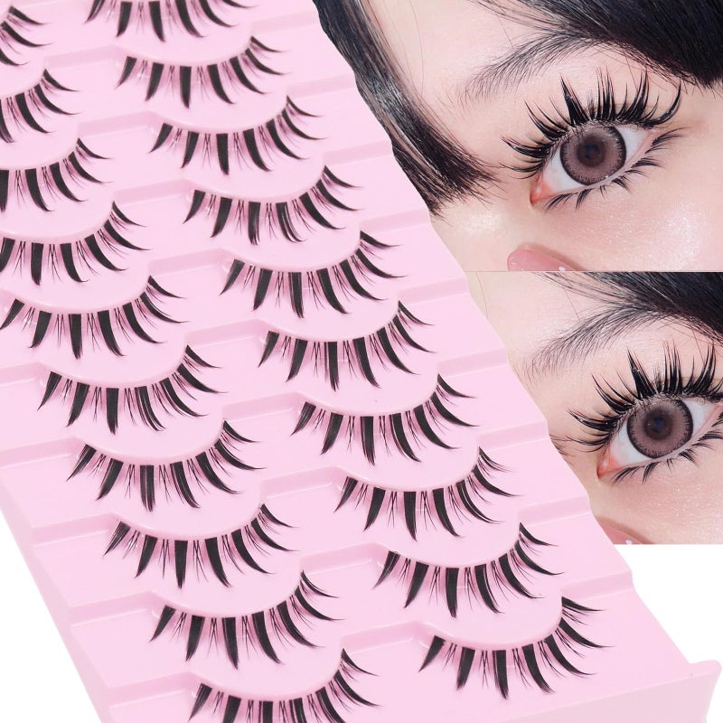 AUGENLI 10 Pairs Manga Lashes Anime Cosplay Lashes Janpanese Style 16mm Spiky Lashes Extensions Manhua Natural Makeup Look Doll Eye Lashes Daily & Party by AUGENLI (LK02) - Image 1
