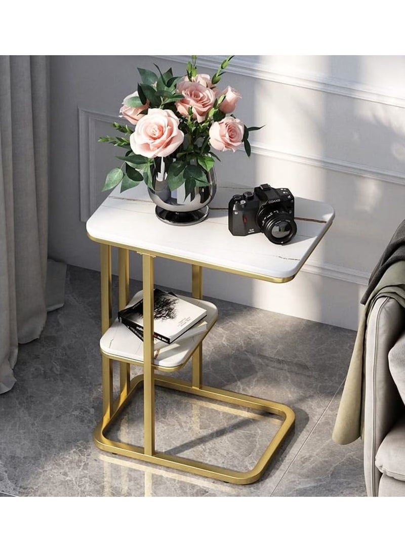 DubaiGallery طاولة جانبية مستطيلة، طاولة صوفا ذات طبقتين، طاولة قهوة بفينير الرخام، طاولة منزلية لغرفة المعيشة، غرفة النوم، طاولة جانبية ليلية - Image 2