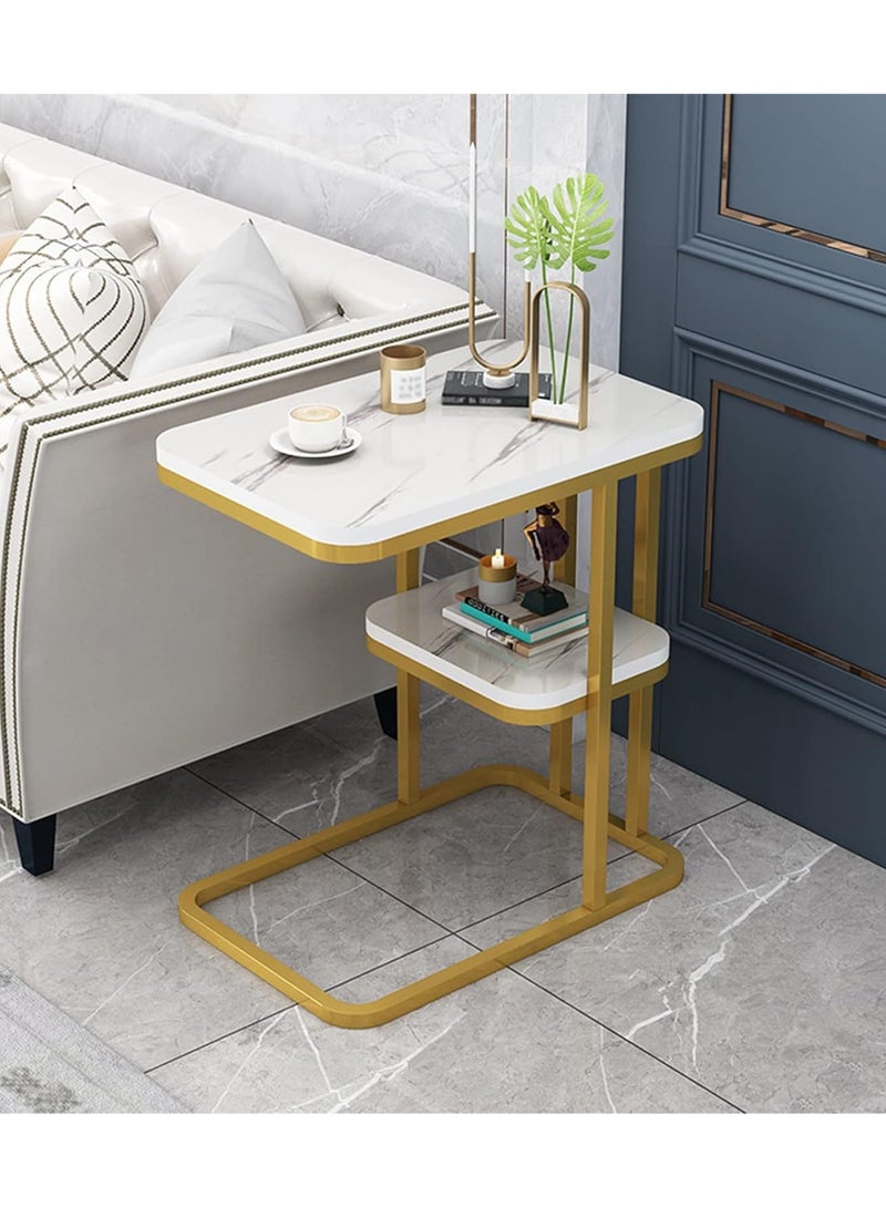 DubaiGallery طاولة جانبية مستطيلة، طاولة صوفا ذات طبقتين، طاولة قهوة بفينير الرخام، طاولة منزلية لغرفة المعيشة، غرفة النوم، طاولة جانبية ليلية - Image 4