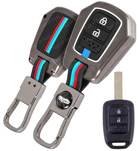 Coll of Fest Metal Silicon Car Key Cover Compatible with Honda City, I-VTEC, I-VTEC, Amaze, WRV, CRV, Jazz Etc 2 Button Smart Key Special Feature Visible in Low-Light Condition,Black - Image 1