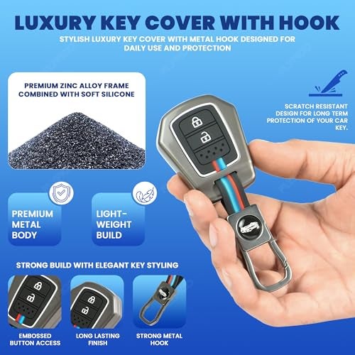 Coll of Fest Metal Silicon Car Key Cover Compatible with Honda City, I-VTEC, I-VTEC, Amaze, WRV, CRV, Jazz Etc 2 Button Smart Key Special Feature Visible in Low-Light Condition,Black - Image 4