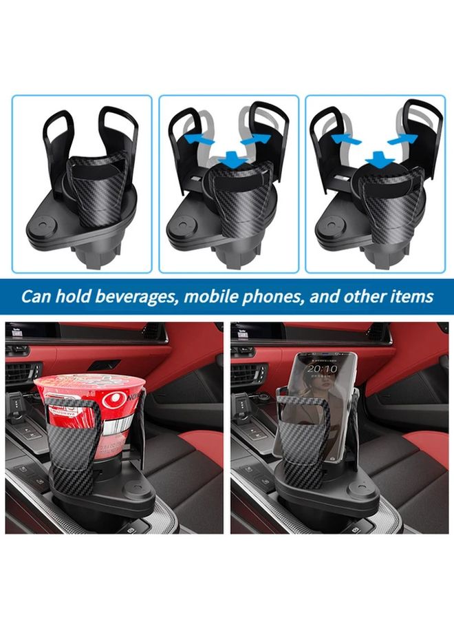 Black Double Slot Car Cup Holder Extender with Phone Holder - Image 3