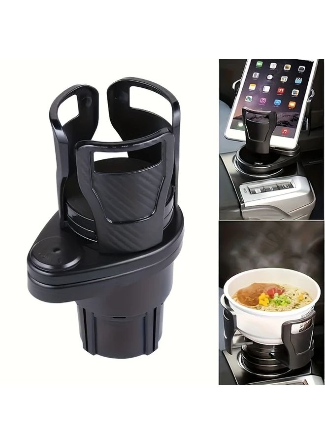 Black Double Slot Car Cup Holder Extender with Phone Holder - Image 1