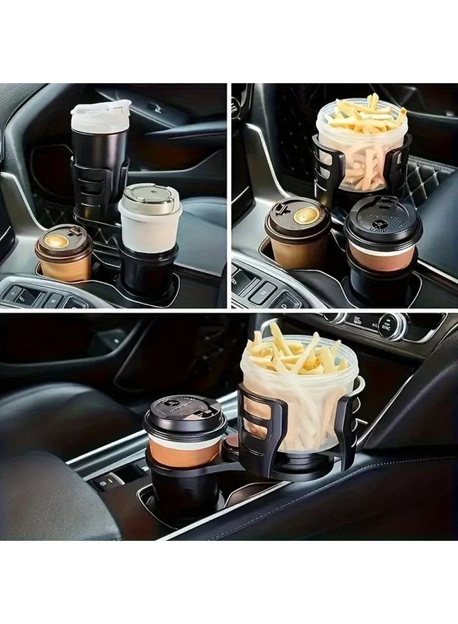 Black Double Slot Car Cup Holder Extender with Phone Holder - Image 4